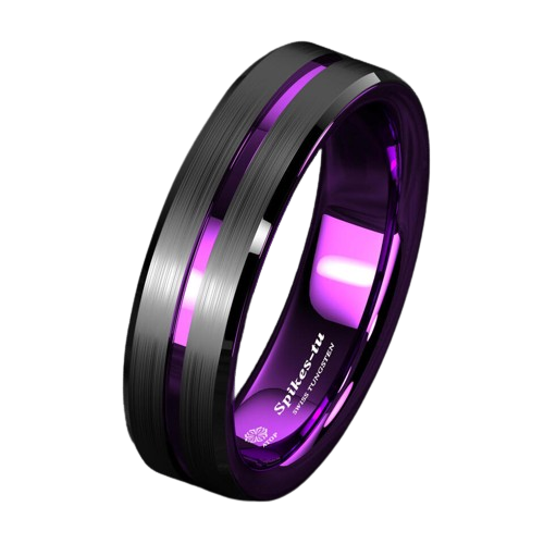 Engagement Rings for Women Mens Wedding Bands for Him and Her Promise / Bridal Mens Womens Rings 6mm Black Purple Line