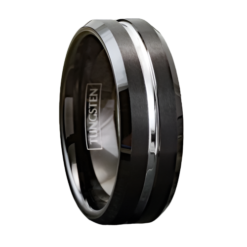 6mm Black Silver Line Men's Wedding Band Ring - Women's & Men's Wedding Rings