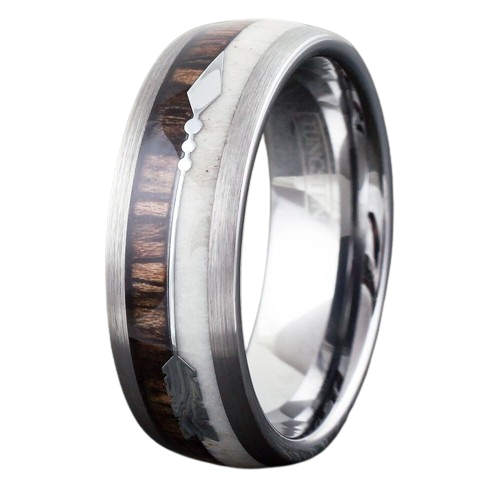 Engagement Rings for Women Mens Wedding Bands for Him and Her Promise / Bridal Mens Womens Rings 8mm Silver Deer Antler Wood & Arrow