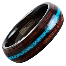 Load image into Gallery viewer, Mens Wedding Band Rings for Men Wedding Rings for Womens / Mens Rings Koa Wood With Crushed Turquoise
