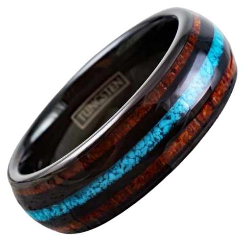 Mens Wedding Band Rings for Men Wedding Rings for Womens / Mens Rings Koa Wood With Crushed Turquoise