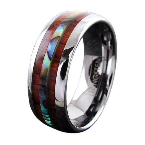 Engagement Rings for Women Mens Wedding Bands for Him and Her Promise / Bridal Mens Womens Rings 6mm Hawaiian Koa Wood and Abalone