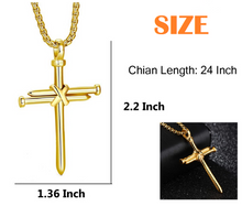 Load image into Gallery viewer, Cross Necklace for Men Nail Gold Pendant Necklace Chain 24 inch Stainless Steel
