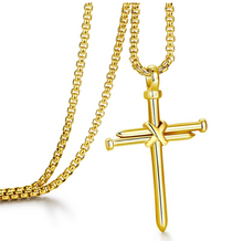 Load image into Gallery viewer, Cross Necklace for Men Nail Gold Pendant Necklace Chain 24 inch Stainless Steel
