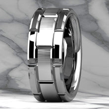 Load image into Gallery viewer, Wedding Band Rings Tungsten Carbide for Men Silver Brushed Bricked Pattern - Jewelry Store by Erik Rayo
