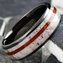 Load image into Gallery viewer, Mens Wedding Band Rings for Men Wedding Rings for Womens / Mens Rings Deer Antler &amp; Sandalwood Stripe - Jewelry Store by Erik Rayo
