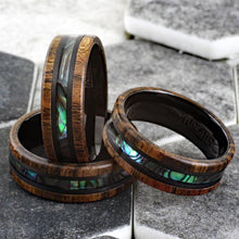 Load image into Gallery viewer, Tungsten Rings for Men Wedding Bands for Him Womens Wedding Bands for Her 8mm Golden Sandalwood &amp; Abalone - Jewelry Store by Erik Rayo
