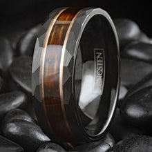 Load image into Gallery viewer, Tungsten Rings for Men Wedding Bands for Him Womens Wedding Bands for Her 8mm Charred Whiskey Barrel Rose Gold Plated - Jewelry Store by Erik Rayo
