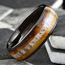 Load image into Gallery viewer, Mens Wedding Band Rings for Men Wedding Rings for Womens / Mens Rings Deer Antler &amp; Whiskey Barrel - Jewelry Store by Erik Rayo
