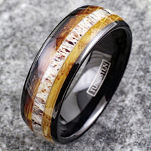 Load image into Gallery viewer, Mens Wedding Band Rings for Men Wedding Rings for Womens / Mens Rings Deer Antler &amp; Whiskey Barrel - Jewelry Store by Erik Rayo
