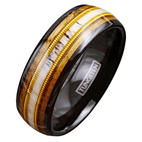 Men's Wedding Band Rings - Deer Antler, Whiskey Barrel, Guitar String Design - Unisex Wedding Rings