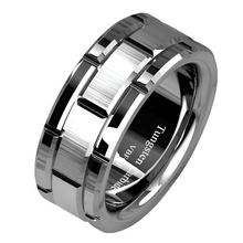 Load image into Gallery viewer, Men&#39;s Tungsten Carbide Wedding Band Ring Silver Brushed Bricked Pattern
