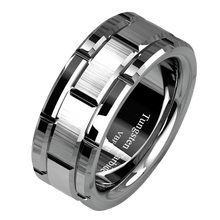 Load image into Gallery viewer, Wedding Band Rings Tungsten Carbide for Men Silver Brushed Bricked Pattern - Jewelry Store by Erik Rayo
