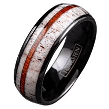 Load image into Gallery viewer, Men&#39;s Wedding Band Rings - Deer Antler &amp; Sandalwood Stripe - Wedding Rings for Men and Women
