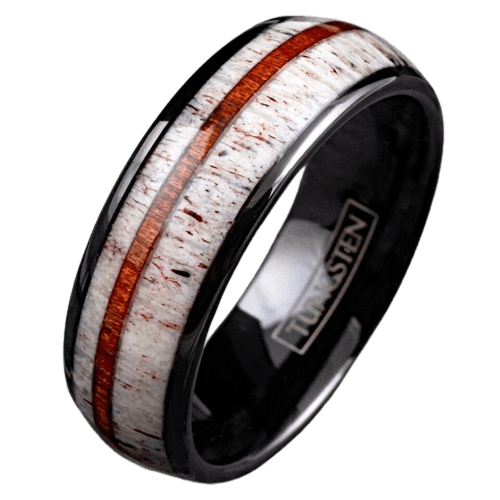 Men's Wedding Band Rings - Deer Antler & Sandalwood Stripe - Wedding Rings for Men and Women