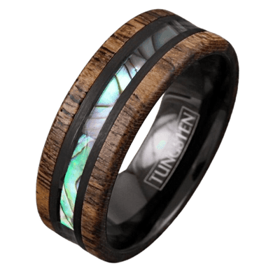 Tungsten Rings for Men Wedding Bands for Him Womens Wedding Bands for Her 8mm Golden Sandalwood & Abalone - Jewelry Store by Erik Rayo