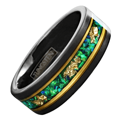 Mens Wedding Band Rings for Men Wedding Rings for Womens / Mens Rings Green Opal with 24K Gold Foil Leaf - Jewelry Store by Erik Rayo