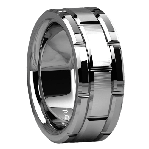 Wedding Band Rings Tungsten Carbide for Men Silver Brushed Brick Pattern - Jewelry Store by Erik Rayo