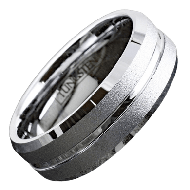 Tungsten Rings for Men Wedding Bands for Him Womens Wedding Bands for Her 8mm Silver Sand Blast Finish Center Groove - Jewelry Store by Erik Rayo
