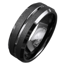 Load image into Gallery viewer, Tungsten Rings for Men Wedding Bands for Him Womens Wedding Bands for Her 8mm Black Sand Blast Finish Center Groove - Jewelry Store by Erik Rayo
