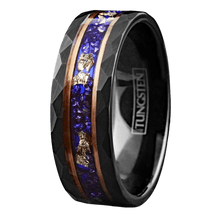Load image into Gallery viewer, Tungsten Rings for Men Wedding Bands for Him Womens Wedding Bands for Her 8mm Blue Sapphire with 24K Gold Foil Leaf - Jewelry Store by Erik Rayo
