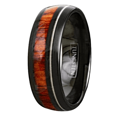 Men's Wedding Band Ring with Guitar String and Acacia Wood - Unique Wedding Ring for Men and Women