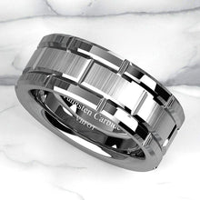 Load image into Gallery viewer, Wedding Band Rings Tungsten Carbide for Men Silver Brushed Bricked Pattern - Jewelry Store by Erik Rayo
