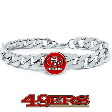 San Francisco 49ers Bracelet Silver Stainless Steel Mens and Womens Curb Link Chain Football Gift - ErikRayo.com