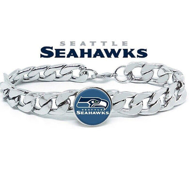Seattle Seahawks Bracelet Silver Stainless Steel Mens and Womens Curb Link Chain Football Gift - ErikRayo.com