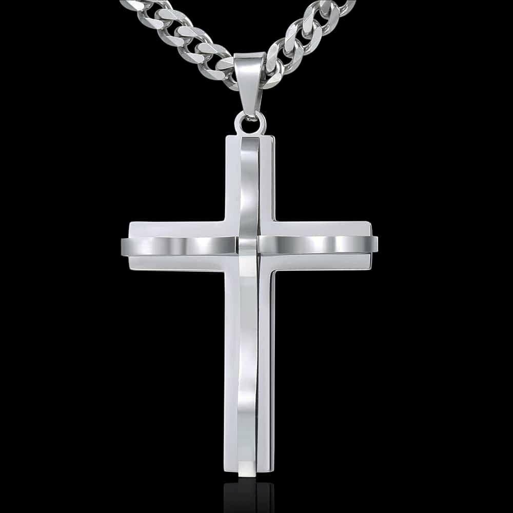 Silver Cross Necklace with Curb Chain Pendant 18-30 Inches Stainless Steel - Jewelry Store by Erik Rayo