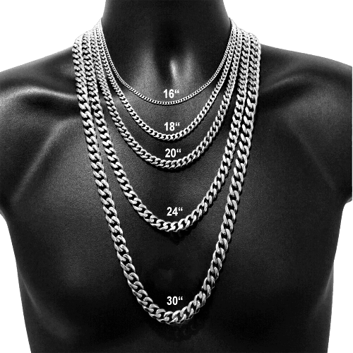 Silver Cuban Curb Chain Necklace for Men and Women Stainless Steel with ...