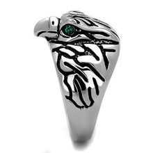 Load image into Gallery viewer, Silver Eagle Ring Anillo Para Hombre Mujer y Ninos Kids Unisex 316L Stainless Steel Ring with Top Grade Crystal in Emerald - Jewelry Store by Erik Rayo
