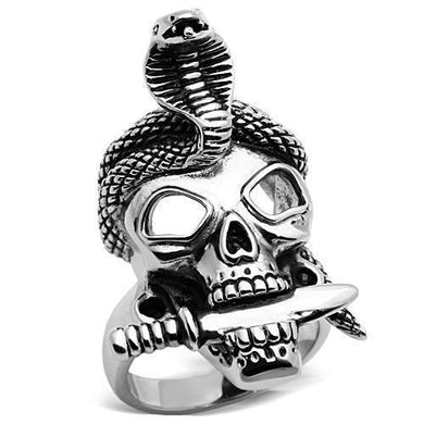 Silver Skull Snake Ring Sword Anillo Para Hombre Mujer y Ninos Kids Unisex 316L Stainless Steel Ring with Epoxy in Jet - Jewelry Store by Erik Rayo