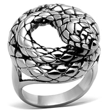 Load image into Gallery viewer, Silver Snake Ring Anillo Para Hombre Mujer y Ninos Unisex Kids 316L Stainless Steel Ring with Epoxy in Jet - Jewelry Store by Erik Rayo
