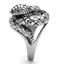 Load image into Gallery viewer, Silver Snake Ring Anillo Para Hombre Mujer y Ninos Unisex Kids 316L Stainless Steel Ring with Epoxy in Jet - Jewelry Store by Erik Rayo

