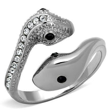 Load image into Gallery viewer, Silver Snakes Womens Ring Anillo Para Mujer y Ninos Unisex Kids 316L Stainless Steel Ring Top Grade Crystal in Jet - Jewelry Store by Erik Rayo
