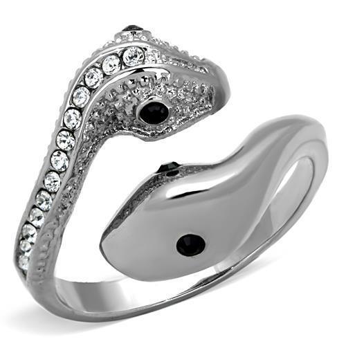 Silver Snakes Womens Ring Anillo Para Mujer y Ninos Unisex Kids 316L Stainless Steel Ring Top Grade Crystal in Jet - Jewelry Store by Erik Rayo
