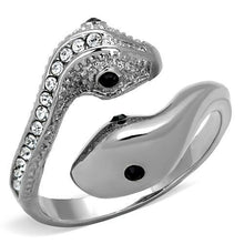 Load image into Gallery viewer, Silver Snakes Womens Ring Anillo Para Mujer Stainless Steel Ring Top Grade Crystal in Jet - Jewelry Store by Erik Rayo
