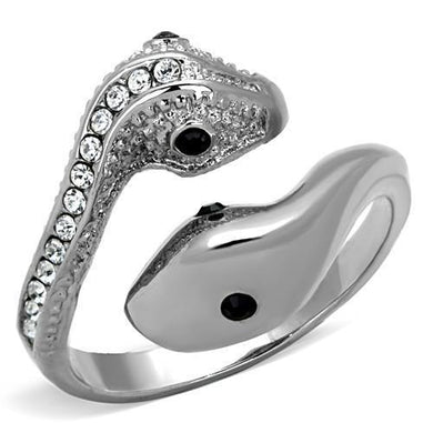Silver Snakes Womens Ring Anillo Para Mujer Stainless Steel Ring Top Grade Crystal in Jet - Jewelry Store by Erik Rayo