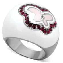 Load image into Gallery viewer, Silver Womens Butterfly Ring Anillo Para Mujer y Ninos Unisex Kids 316L Stainless Steel Ring with Top Grade Crystal in Ruby - Jewelry Store by Erik Rayo

