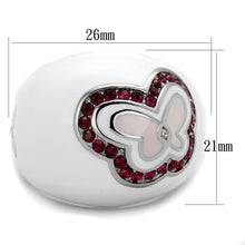 Load image into Gallery viewer, Silver Womens Butterfly Ring Anillo Para Mujer y Ninos Unisex Kids 316L Stainless Steel Ring with Top Grade Crystal in Ruby - Jewelry Store by Erik Rayo
