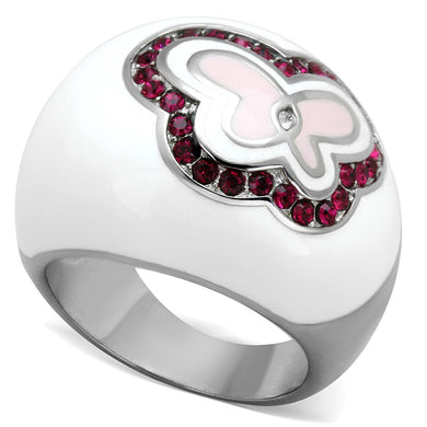 Silver Womens Butterfly Ring Anillo Para Mujer Stainless Steel Ring with Top Grade Crystal in Ruby - Jewelry Store by Erik Rayo