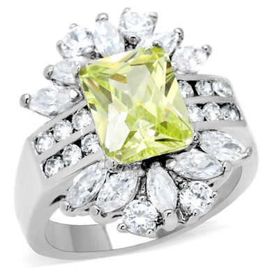 Silver Womens Ring Anillo Para Mujer y Ninos Unisex Kids 316L Stainless Steel Ring with AAA Grade CZ in Apple Green color - Jewelry Store by Erik Rayo
