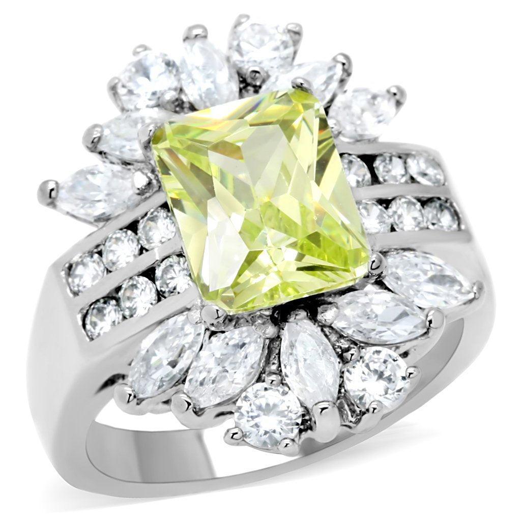 Silver Womens Ring Anillo Para Mujer y Ninos Unisex Kids 316L Stainless Steel Ring with AAA Grade CZ in Apple Green color - Jewelry Store by Erik Rayo