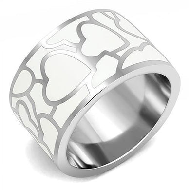 Silver Womens Ring Anillo Para Mujer y Ninos Unisex Kids 316L Stainless Steel Ring with Epoxy in White Feltre - Jewelry Store by Erik Rayo
