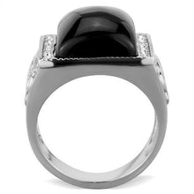 Load image into Gallery viewer, Silver Womens Ring Anillo Para Mujer y Ninos Unisex Kids 316L Stainless Steel Ring with Glass in Jet - Jewelry Store by Erik Rayo
