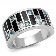 Load image into Gallery viewer, Silver Womens Ring Anillo Para Mujer y Ninos Unisex Kids 316L Stainless Steel Ring with Glass in Sea Blue Pesaro - Jewelry Store by Erik Rayo

