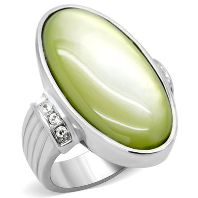 Silver Womens Ring Anillo Para Mujer y Ninos Unisex Kids 316L Stainless Steel Ring with Precious Stone Conch in Apple Green color - Jewelry Store by Erik Rayo