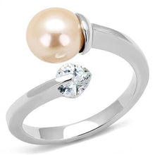 Load image into Gallery viewer, Silver Womens Ring Anillo Para Mujer y Ninos Unisex Kids 316L Stainless Steel Ring with Synthetic Pearl in Light Peach - Jewelry Store by Erik Rayo
