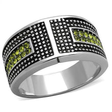 Load image into Gallery viewer, Silver Womens Ring Anillo Para Mujer y Ninos Unisex Kids 316L Stainless Steel Ring with Top Grade Crystal in Olivine color - Jewelry Store by Erik Rayo
